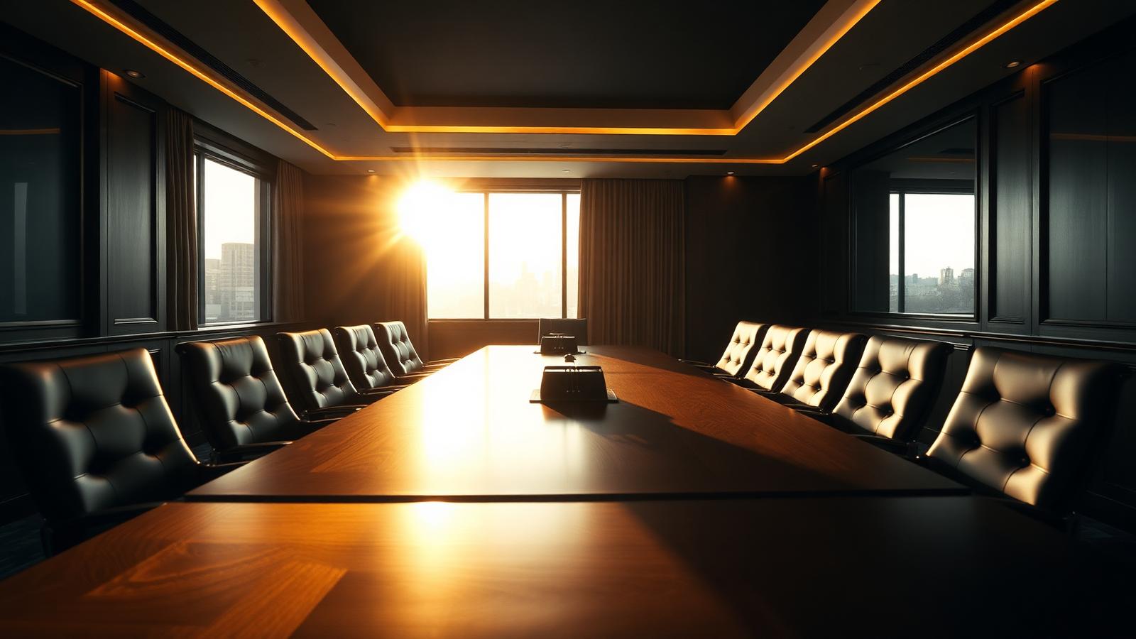 Executive boardroom at golden hour